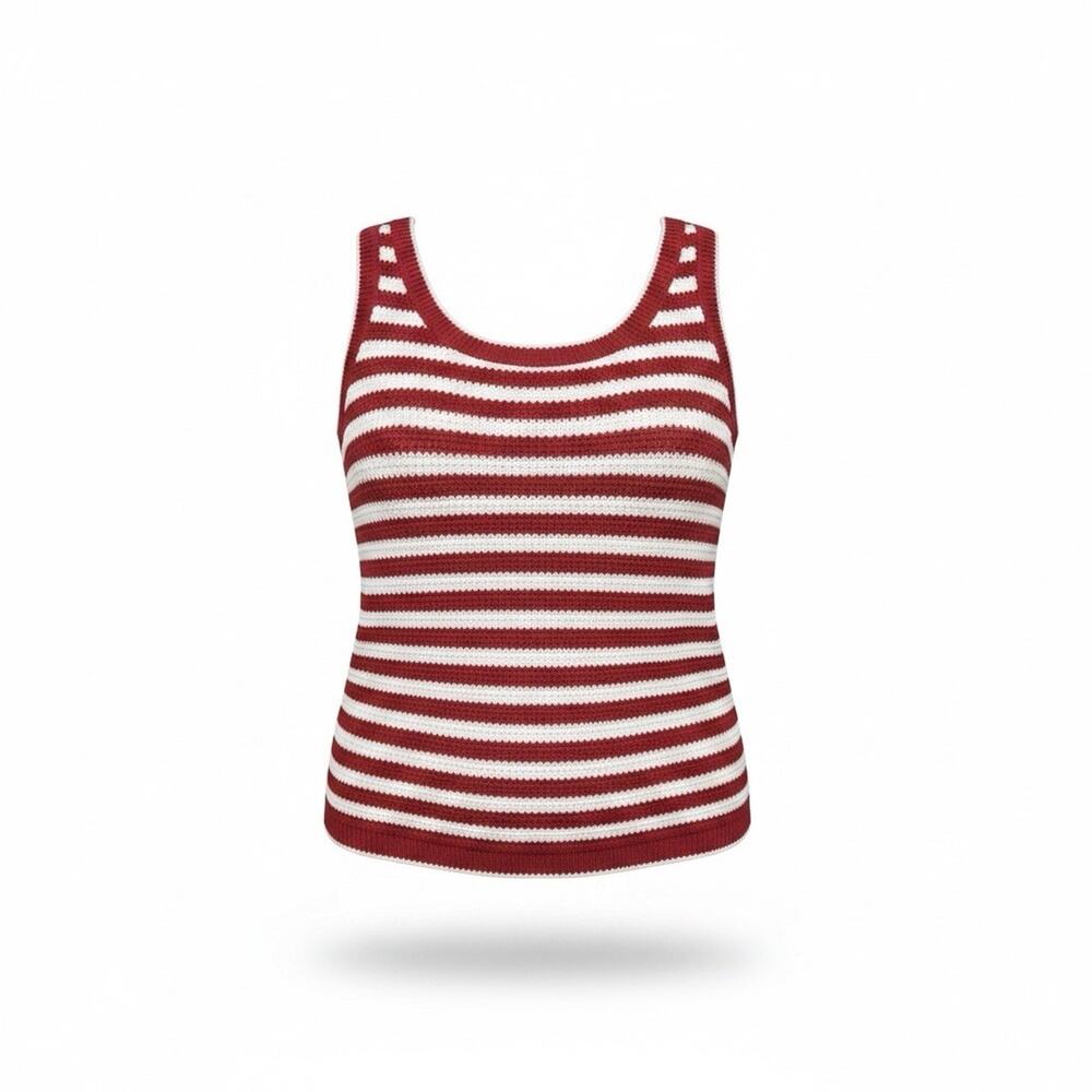 Nine West Womens Red White Stripe Crochet Tank Top Sleeveless